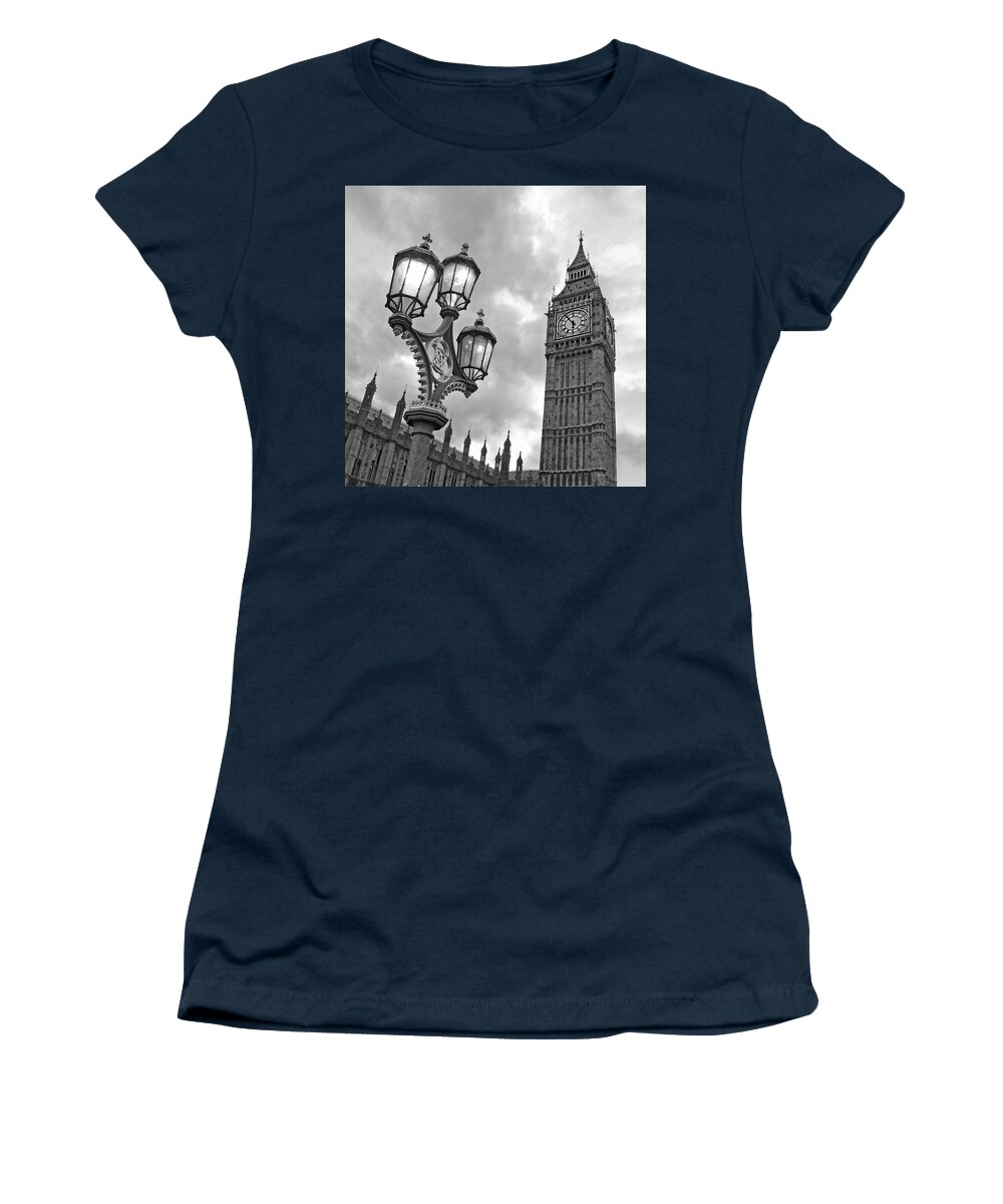 London Women's T-Shirt featuring the photograph Evening Light at Big Ben in Black and White by Gill Billington