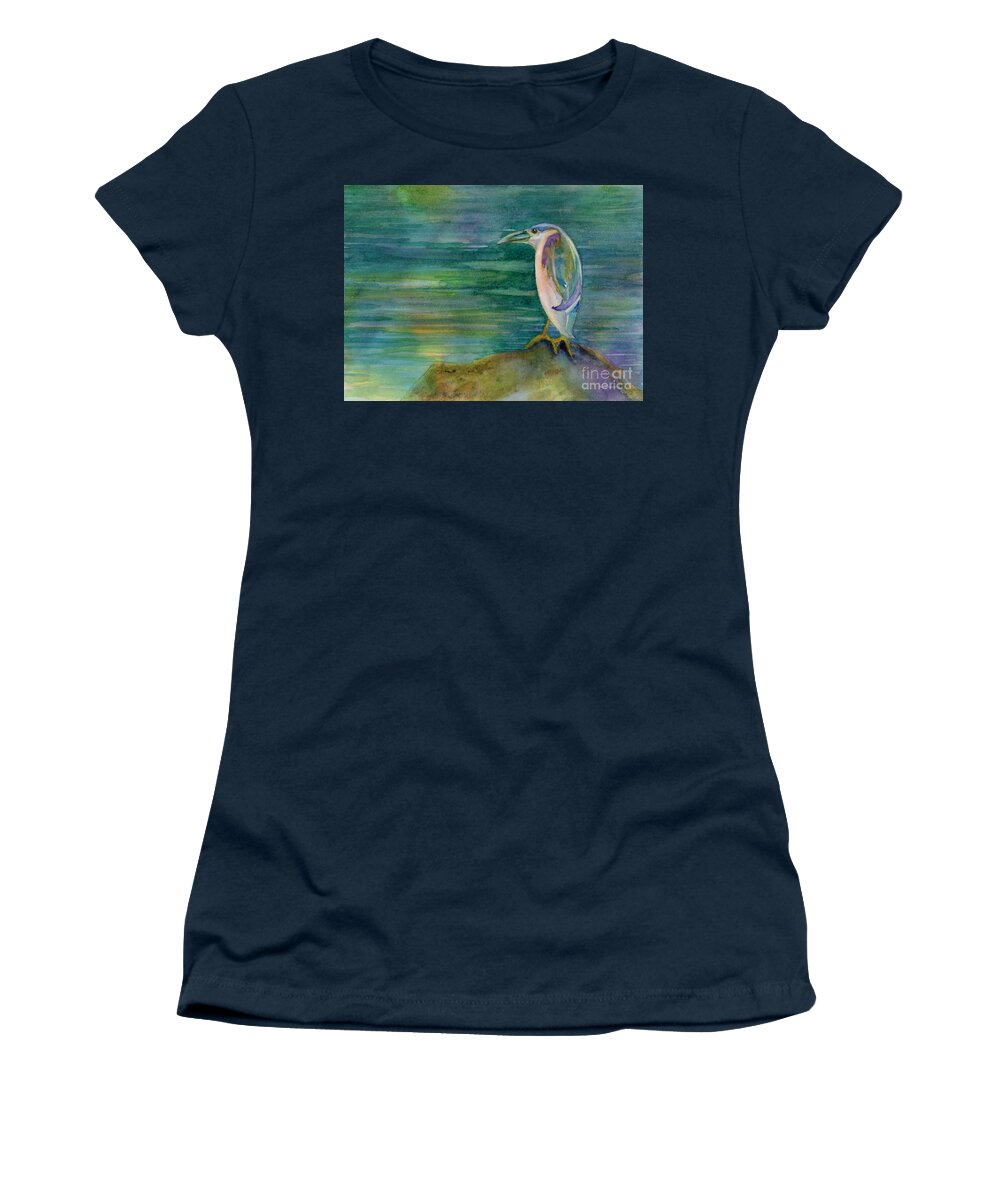 Black Headed Night Heron Women's T-Shirt featuring the painting Evening Watch by Amy Kirkpatrick