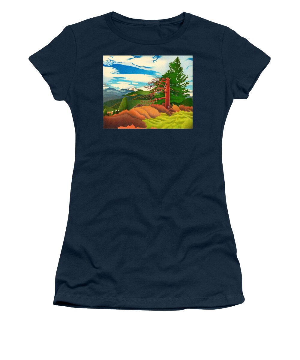 Art Women's T-Shirt featuring the drawing Evergreen Overlook by Dan Miller