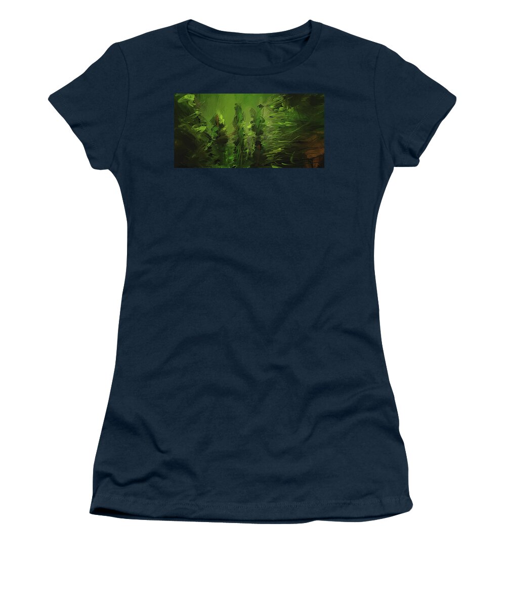 Green Women's T-Shirt featuring the painting Evergreens - Green Abstract Art by Lourry Legarde
