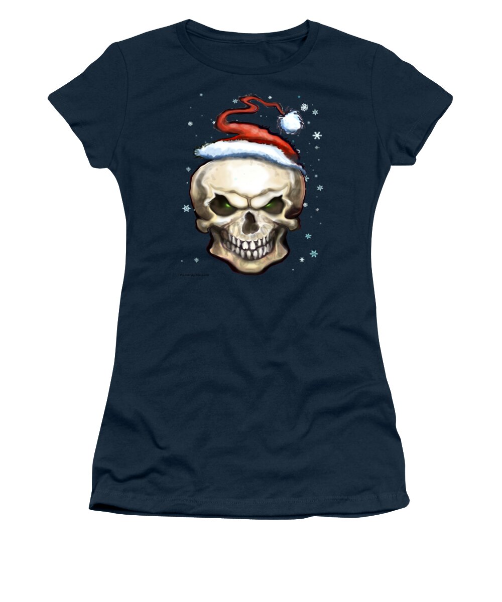 Evil Women's T-Shirt featuring the painting Evil Christmas Skull by Kevin Middleton