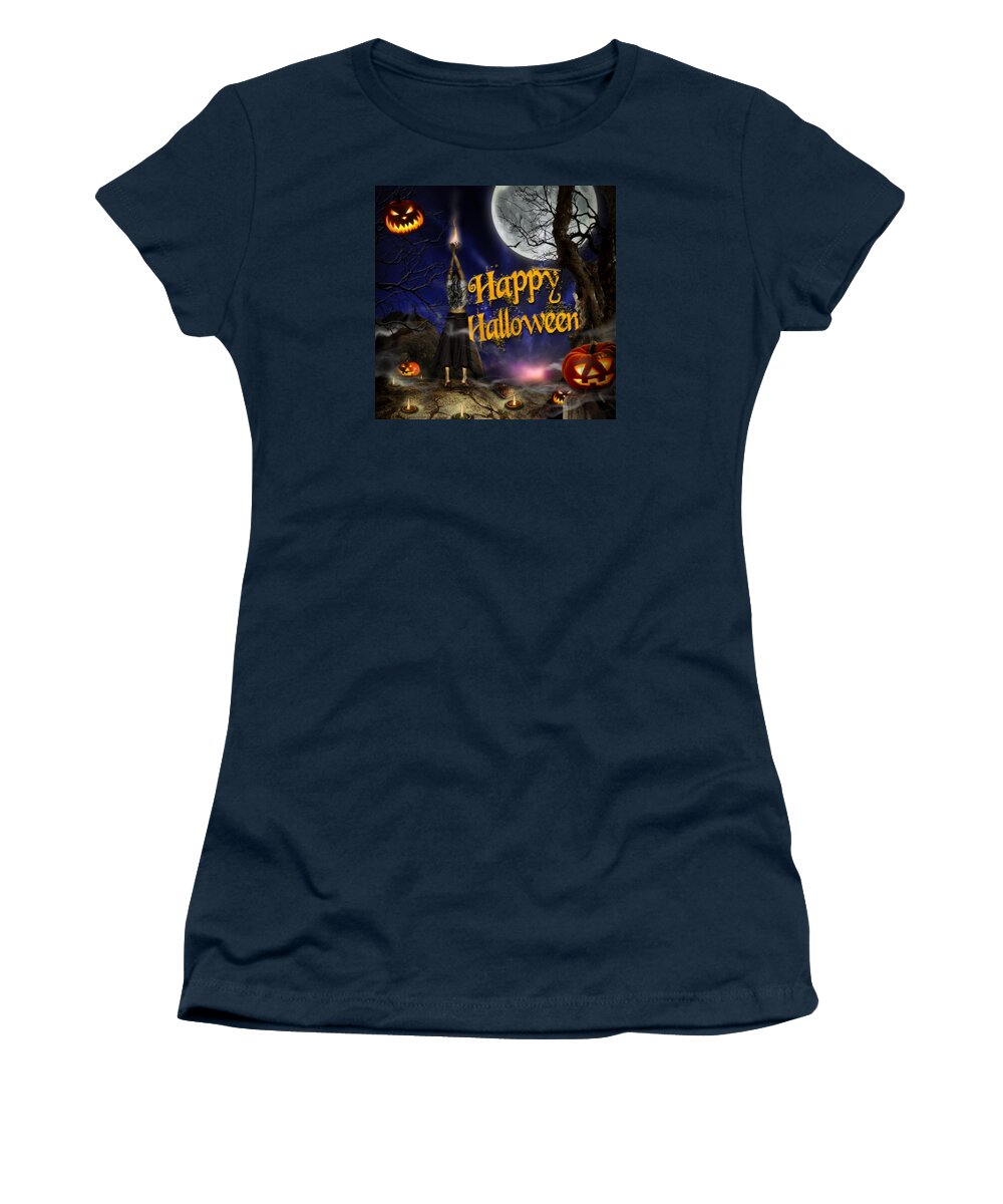 Halloween Women's T-Shirt featuring the digital art Evocation In Halloween Night Greeting Card by Alessandro Della Pietra