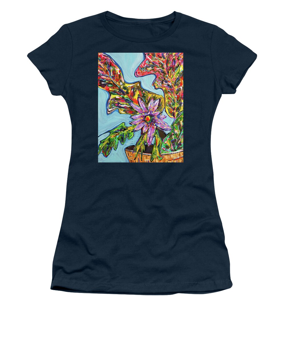 Floral Women's T-Shirt featuring the painting Exotic Plant with Flower by Catherine Gruetzke-Blais