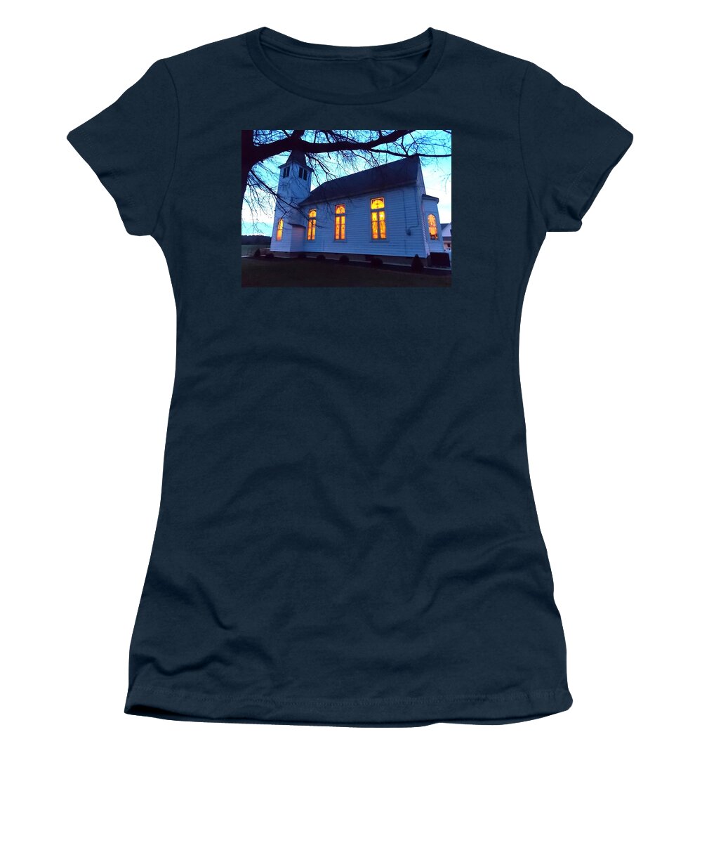 Real Estate Women's T-Shirt featuring the photograph Exterior Church Evening by Kathern Ware