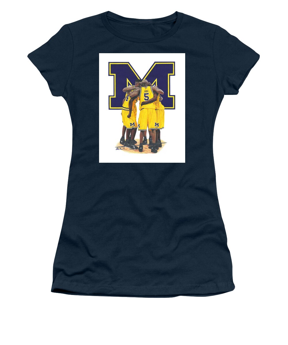 Michigan Wolverines Women's T-Shirt featuring the drawing Fab Five by Chris Brown