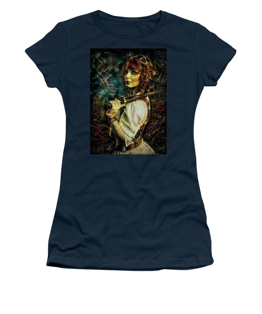 Steampunk Women's T-Shirt featuring the mixed media Facilitatress by Lilia D
