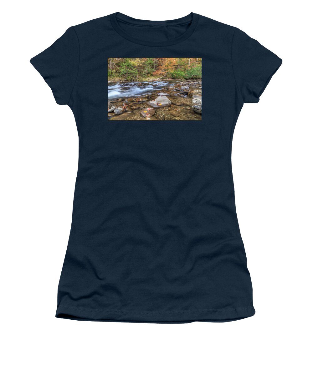 Smoky Mountain Natinal Park Women's T-Shirt featuring the photograph Fall Colors Little River by Paul Schultz