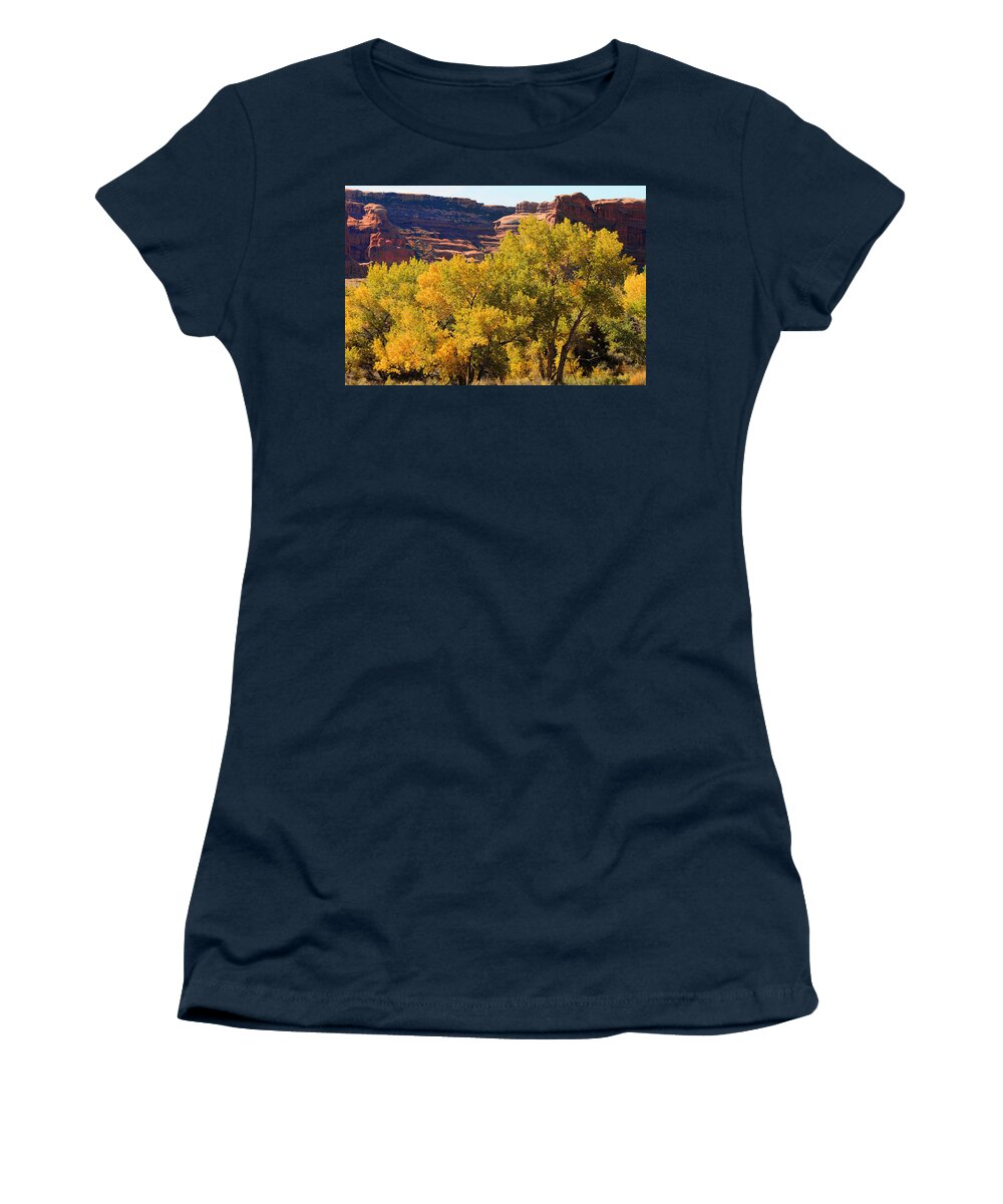 Reef In The Arches National Park. Image Is From My Book stopping By Woods Women's T-Shirt featuring the photograph Fall In The Arches by Lawrence Christopher