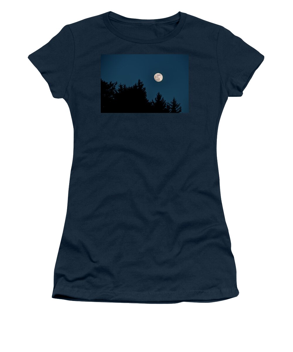 Landscape Women's T-Shirt featuring the photograph Fall Moon Over The Tree Tops by Kristina Rinell