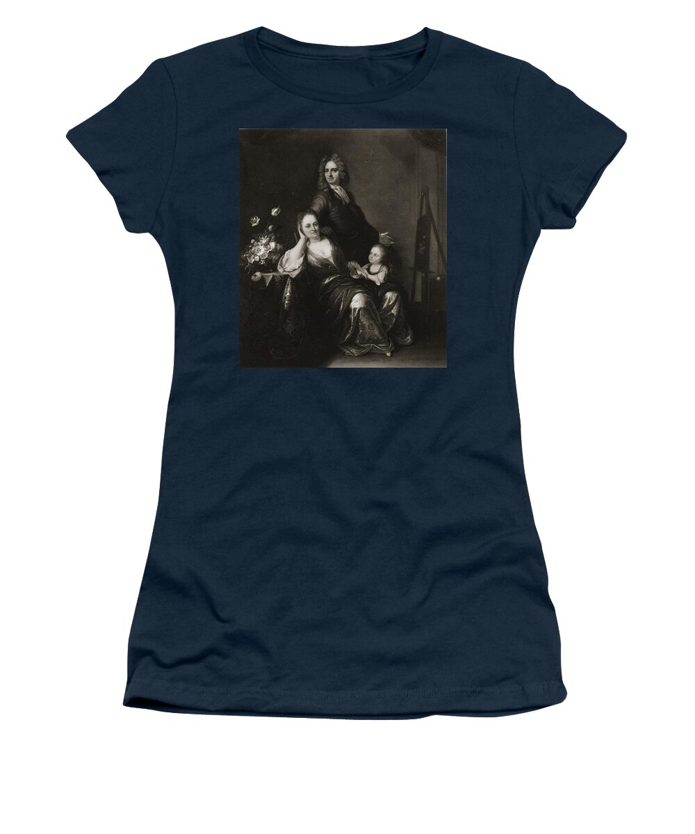 Juriaen Pool And Rachel Pool-ruysch - Family Portrait With Flower Still-life Women's T-Shirt featuring the painting Family by Juriaen Pool