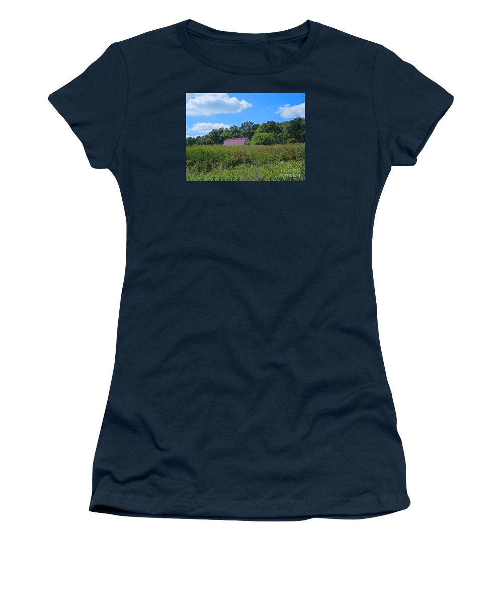 Barn Women's T-Shirt featuring the photograph Farm in Hiding by Ann Horn