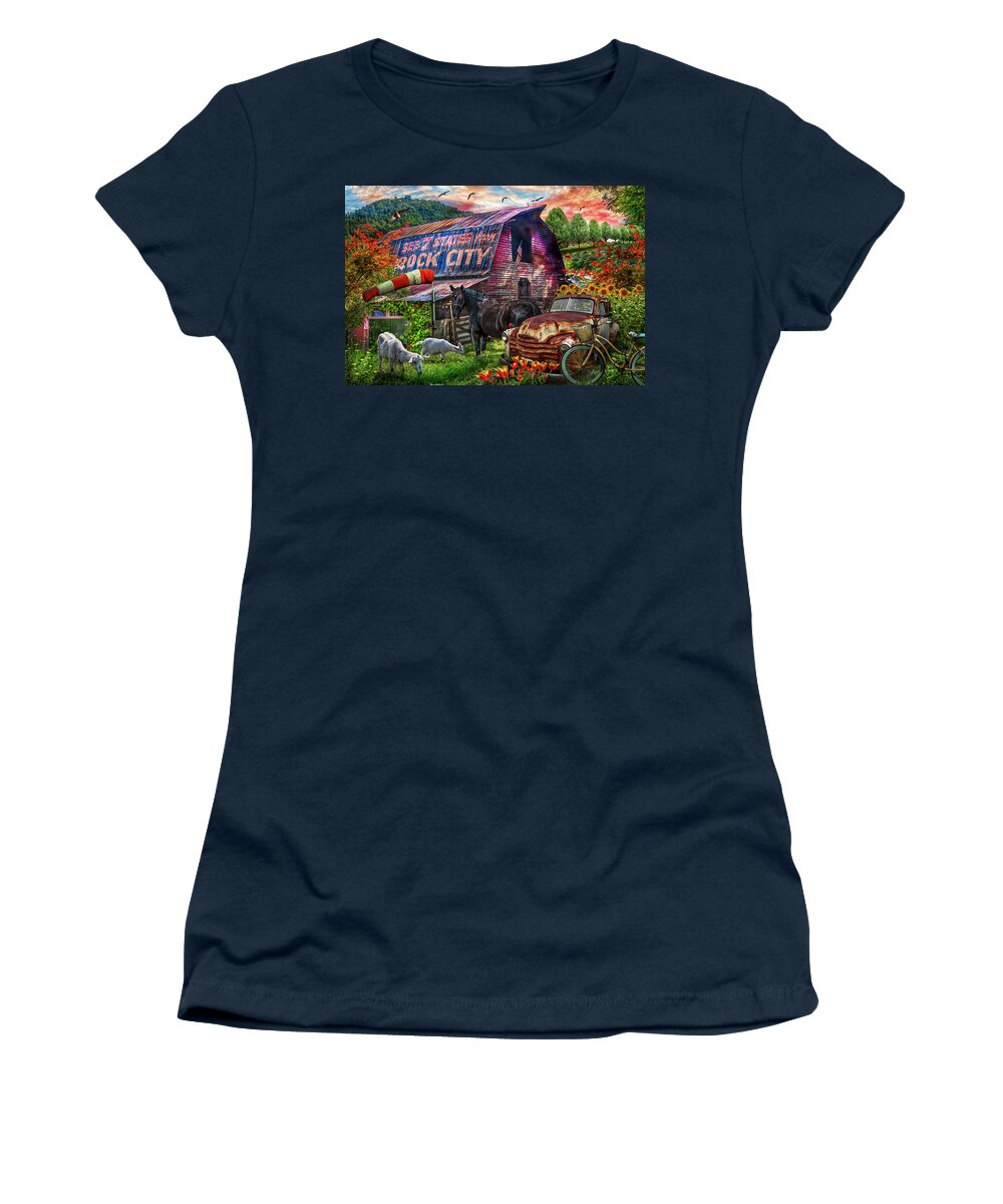 1951 Women's T-Shirt featuring the photograph Farm Life along the Country Back Roads in Colorful HDR by Debra and Dave Vanderlaan