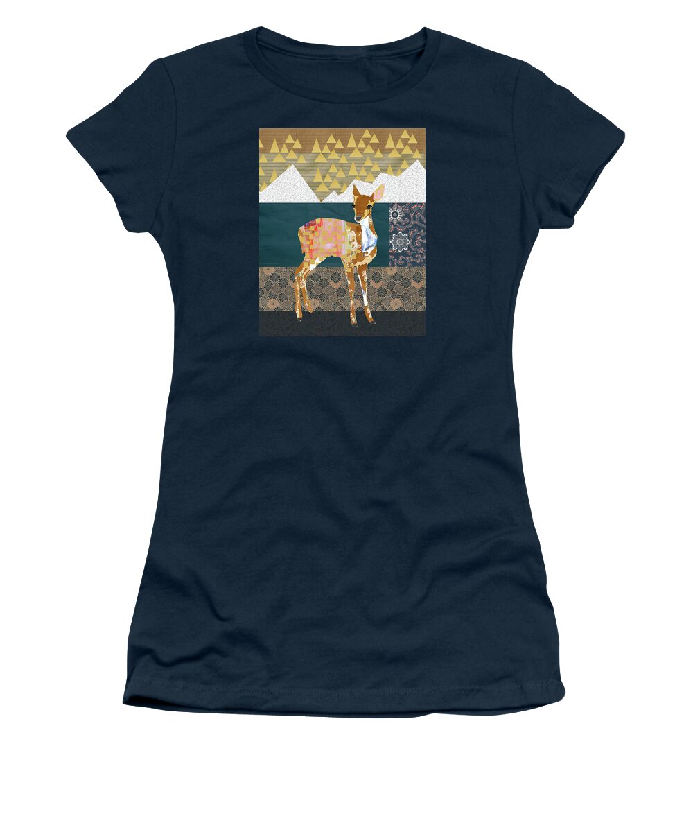 Fawn Collage Women's T-Shirt featuring the mixed media Fawn Collage by Claudia Schoen