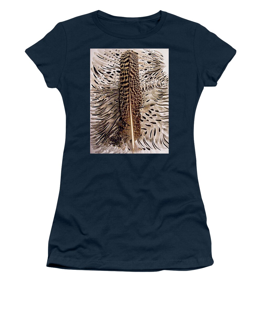 Mixed Media Women's T-Shirt featuring the mixed media Feather by Nancy Kane Chapman
