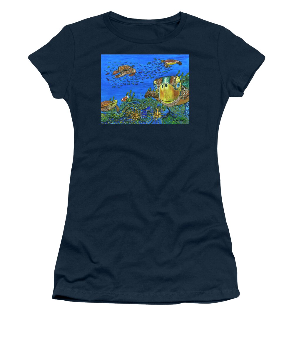 Turtles Women's T-Shirt featuring the painting February by Paul Fields
