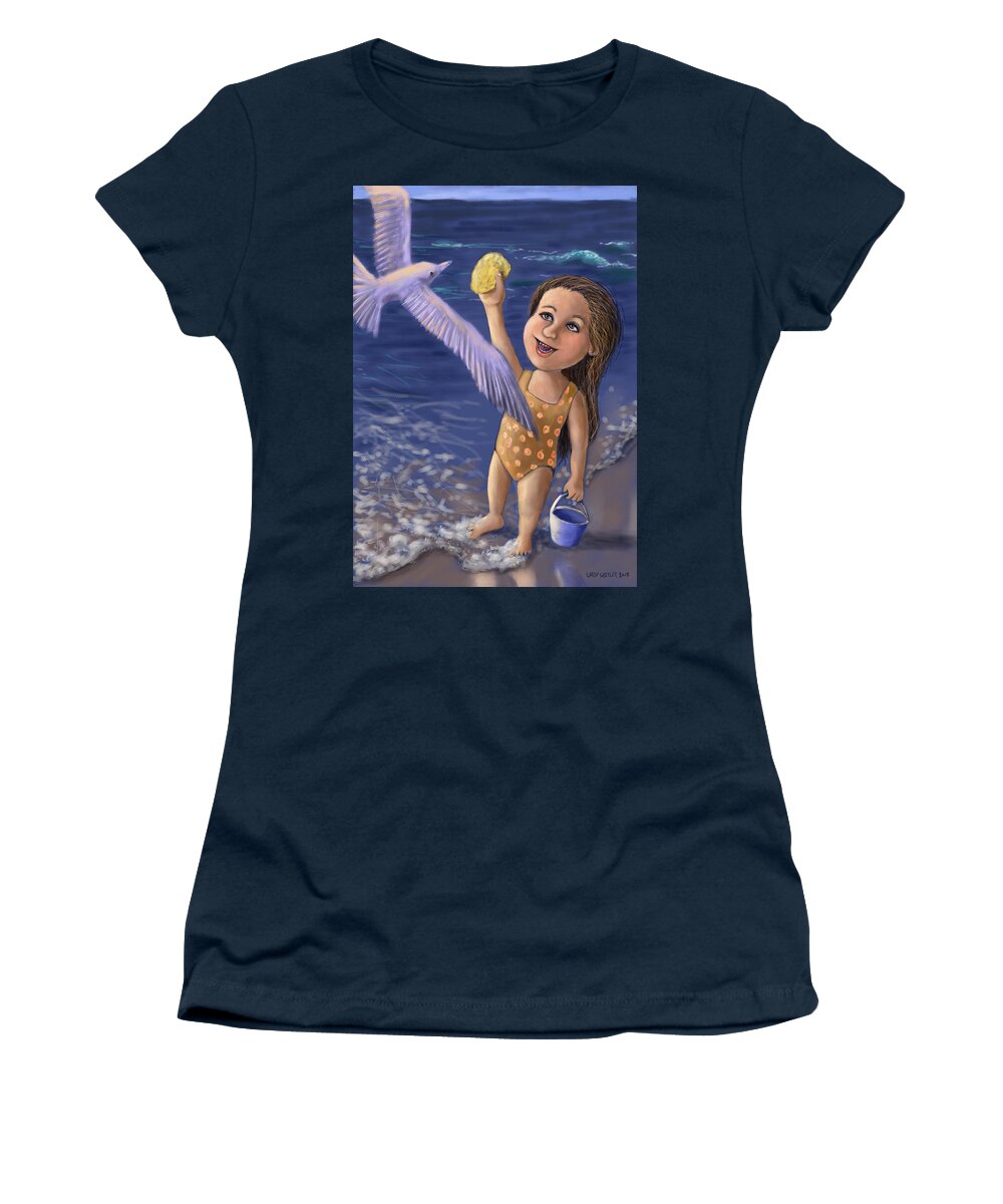 Seagull Women's T-Shirt featuring the digital art Feeding The Seagull by Larry Whitler