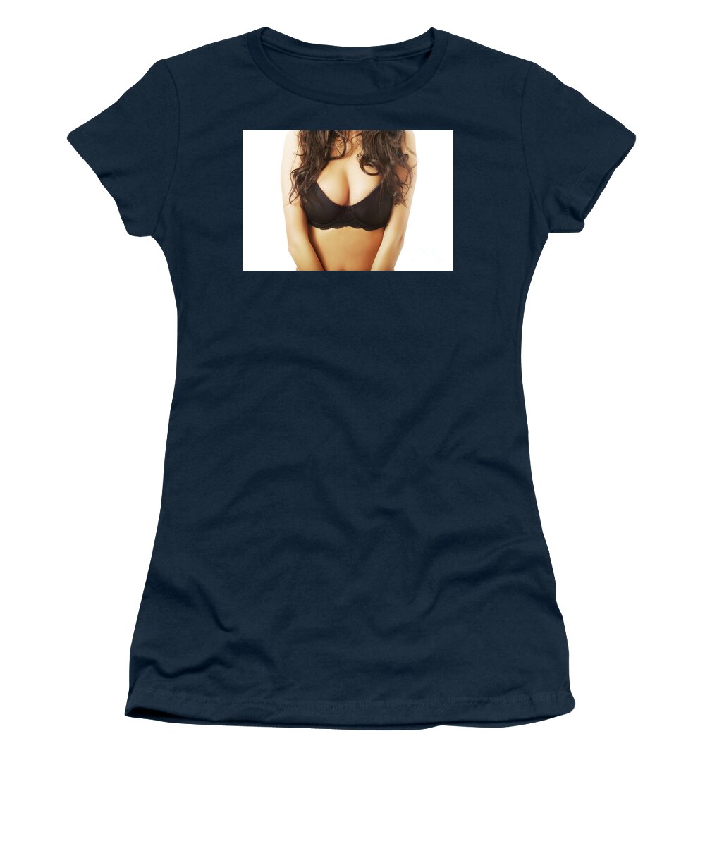 Female boobs in black bra Women's T-Shirt by Piotr Marcinski - Pixels