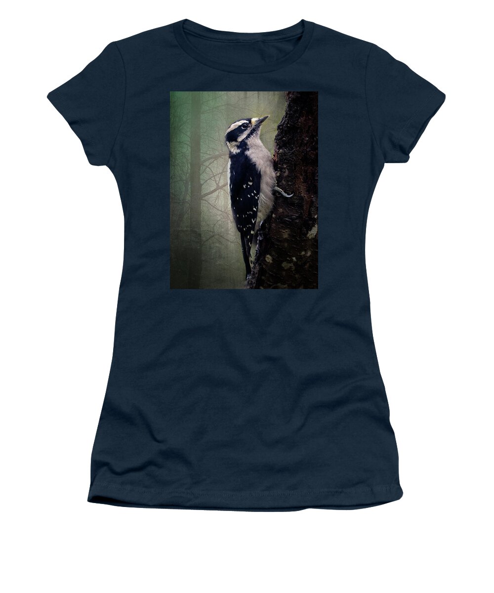 Downy Woodpecker Women's T-Shirt featuring the photograph Female Downy - 365-238 by Inge Riis McDonald