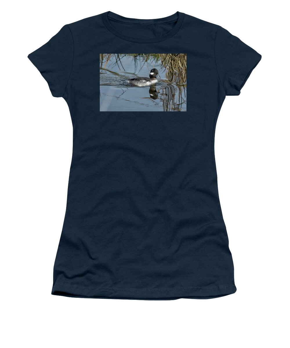 Pied-billed Grebe Women's T-Shirt featuring the photograph Female or Immature Male Bufflehead by Belinda Greb