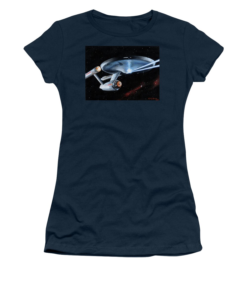 Star Trek Women's T-Shirt featuring the painting Fire Phasers by Kim Lockman
