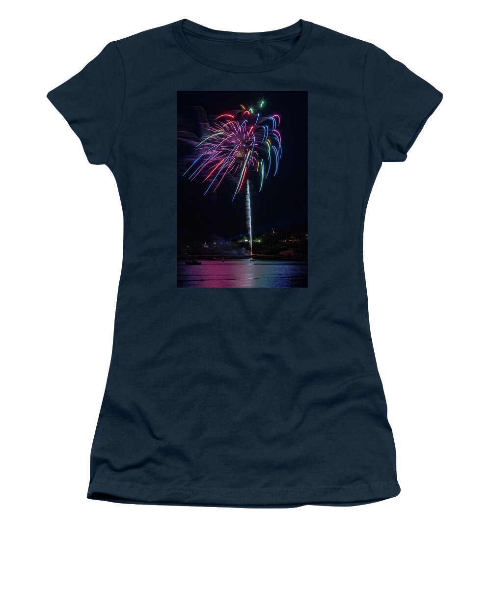 Maine Women's T-Shirt featuring the photograph Fireworks over Portland, Maine by Colin Chase