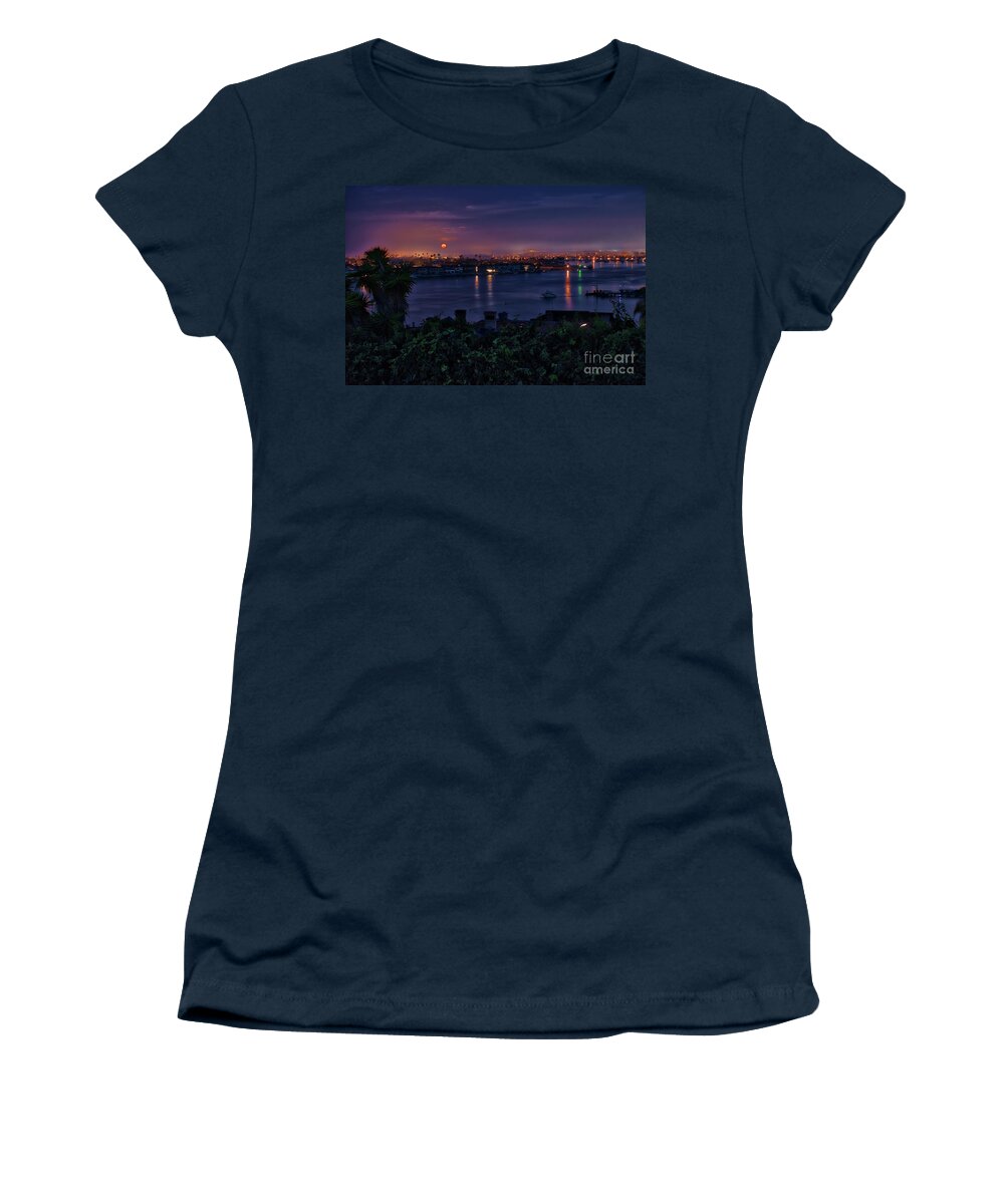 First Women's T-Shirt featuring the photograph First Moonset of 2018 by Eddie Yerkish