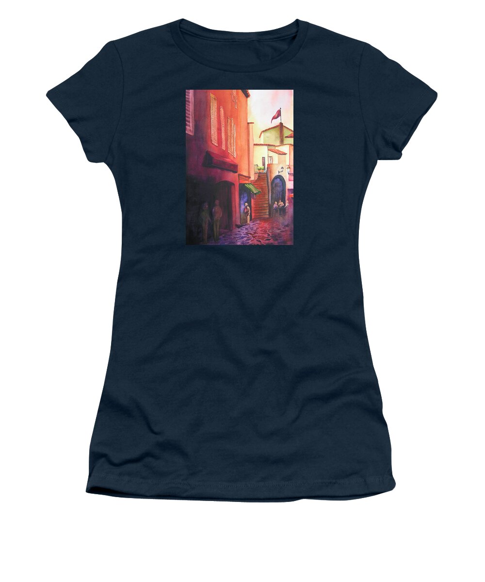 Europe Women's T-Shirt featuring the painting Flag Over St. Tropez by Karen Stark