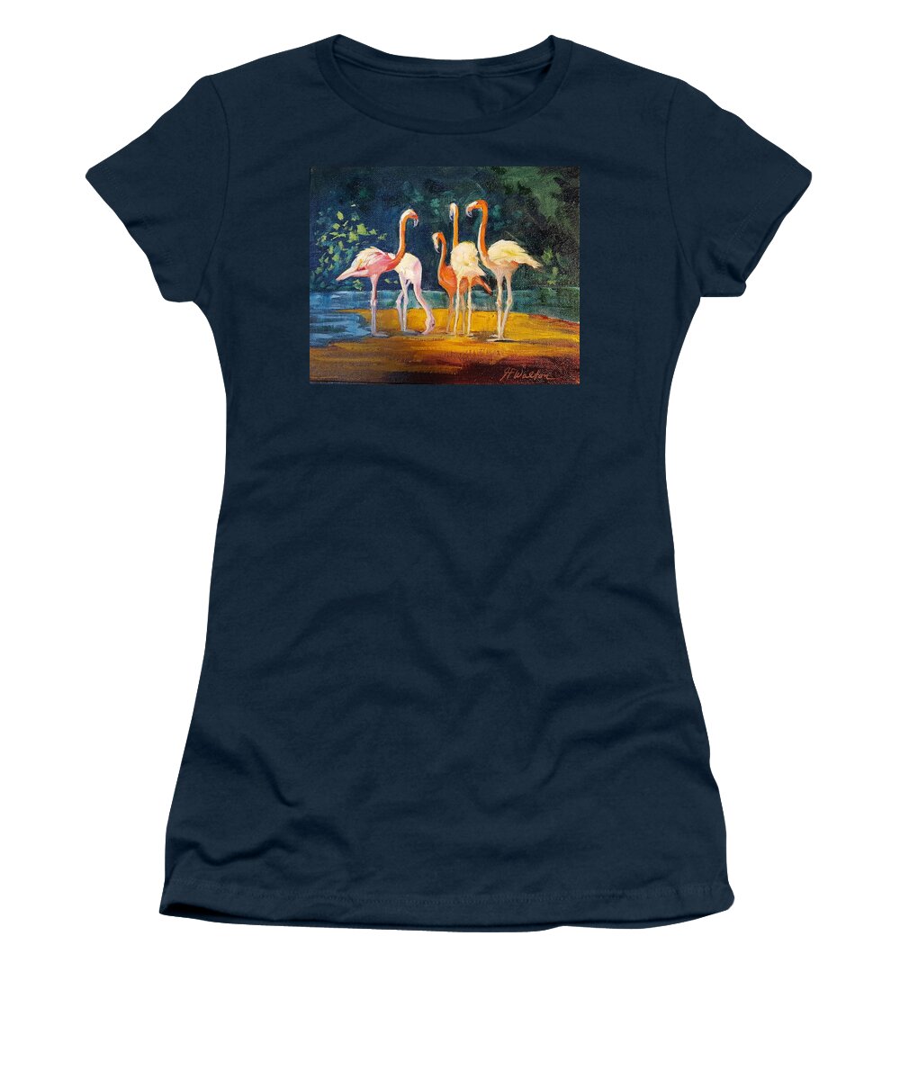 Flamingos Women's T-Shirt featuring the painting Flamingos by Judy Fischer Walton