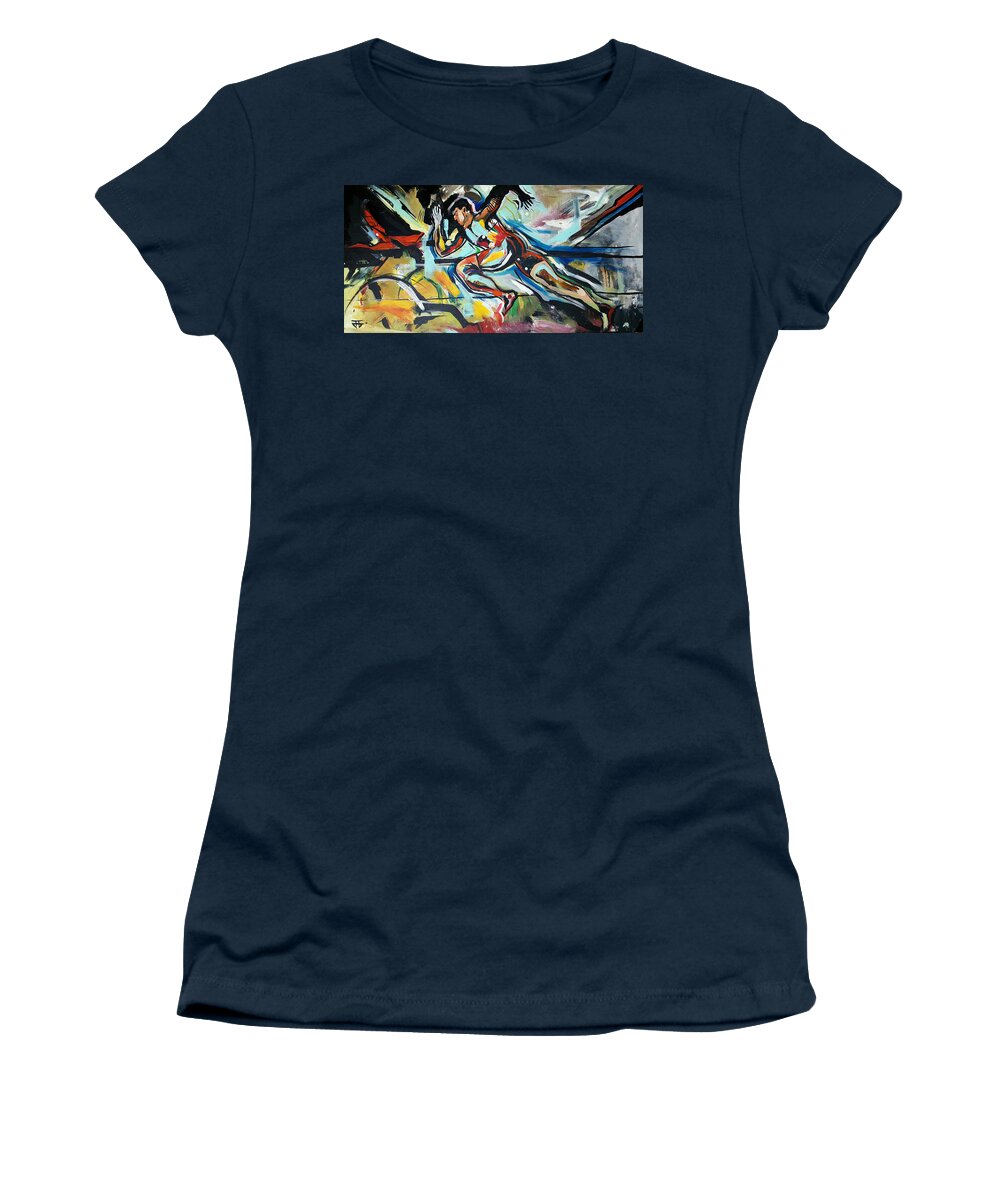 Running Women's T-Shirt featuring the painting Flat Run by John Gholson