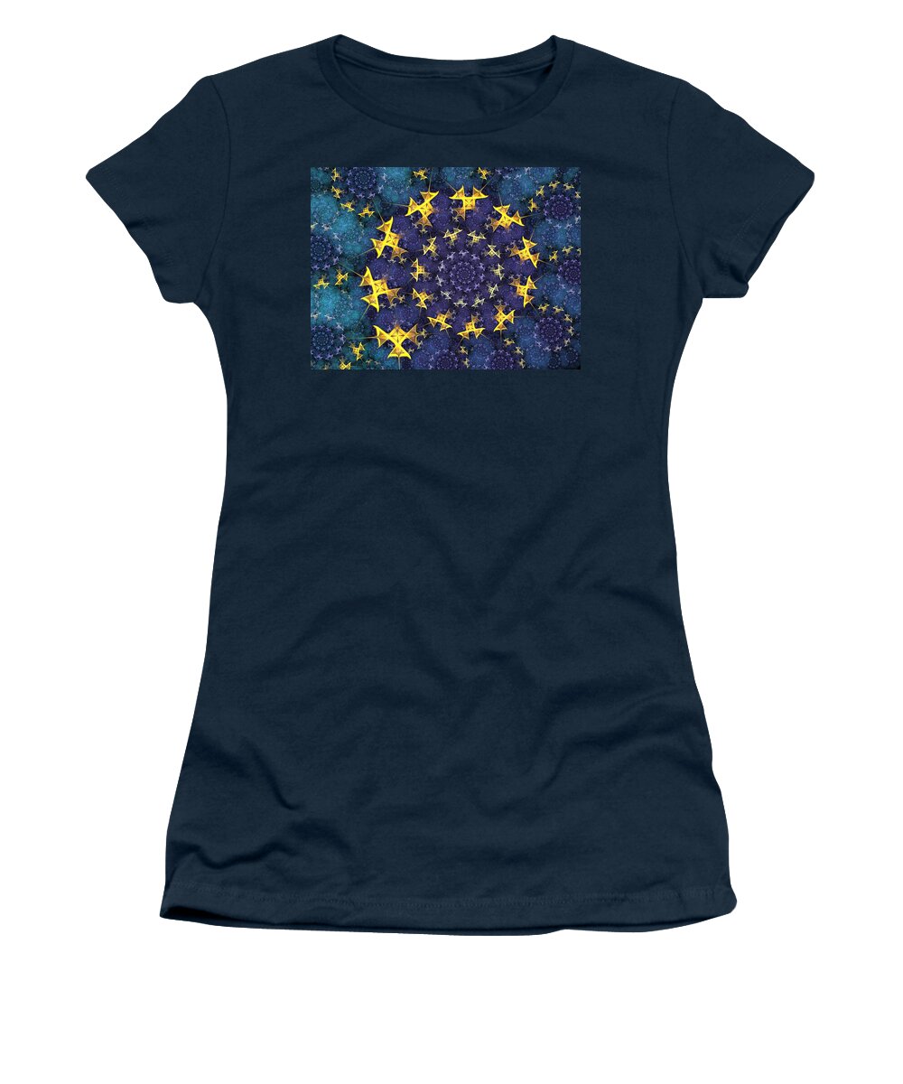 Fractal Women's T-Shirt featuring the photograph Flight of the Golden Star Birds by Amorina Ashton