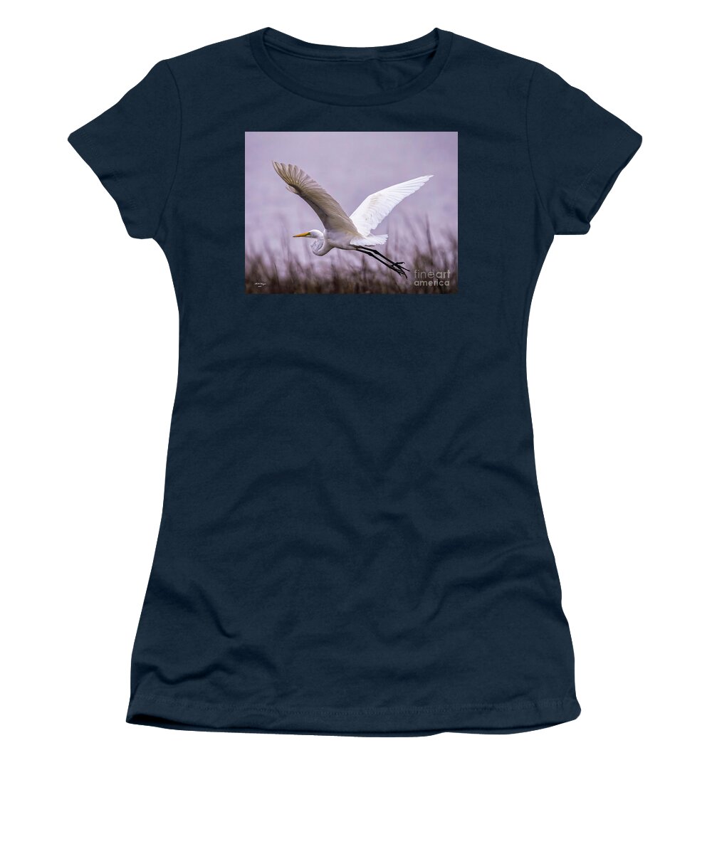 Egret Women's T-Shirt featuring the photograph Flight Of The Great Egret by DB Hayes