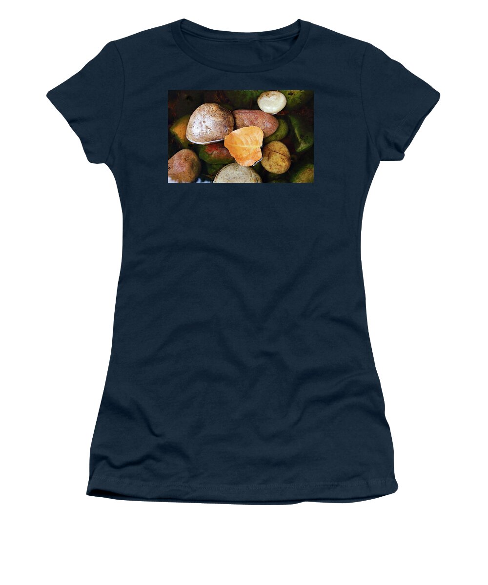 Leaf Women's T-Shirt featuring the photograph Floating Leaf And Pebbles by Jeff Townsend