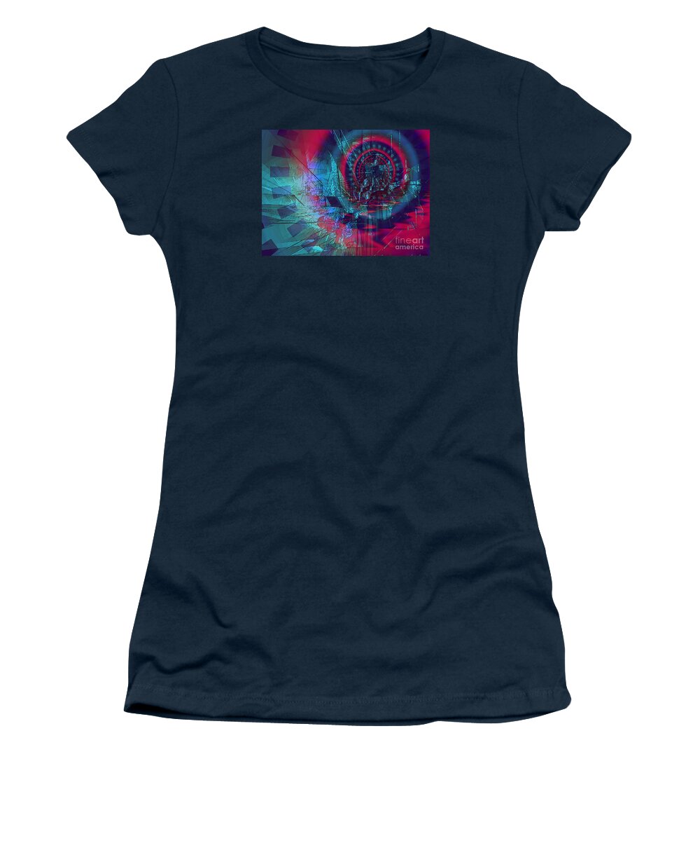 Flood Plain Women's T-Shirt featuring the digital art Flood Plain / Blue and Red by Elizabeth McTaggart
