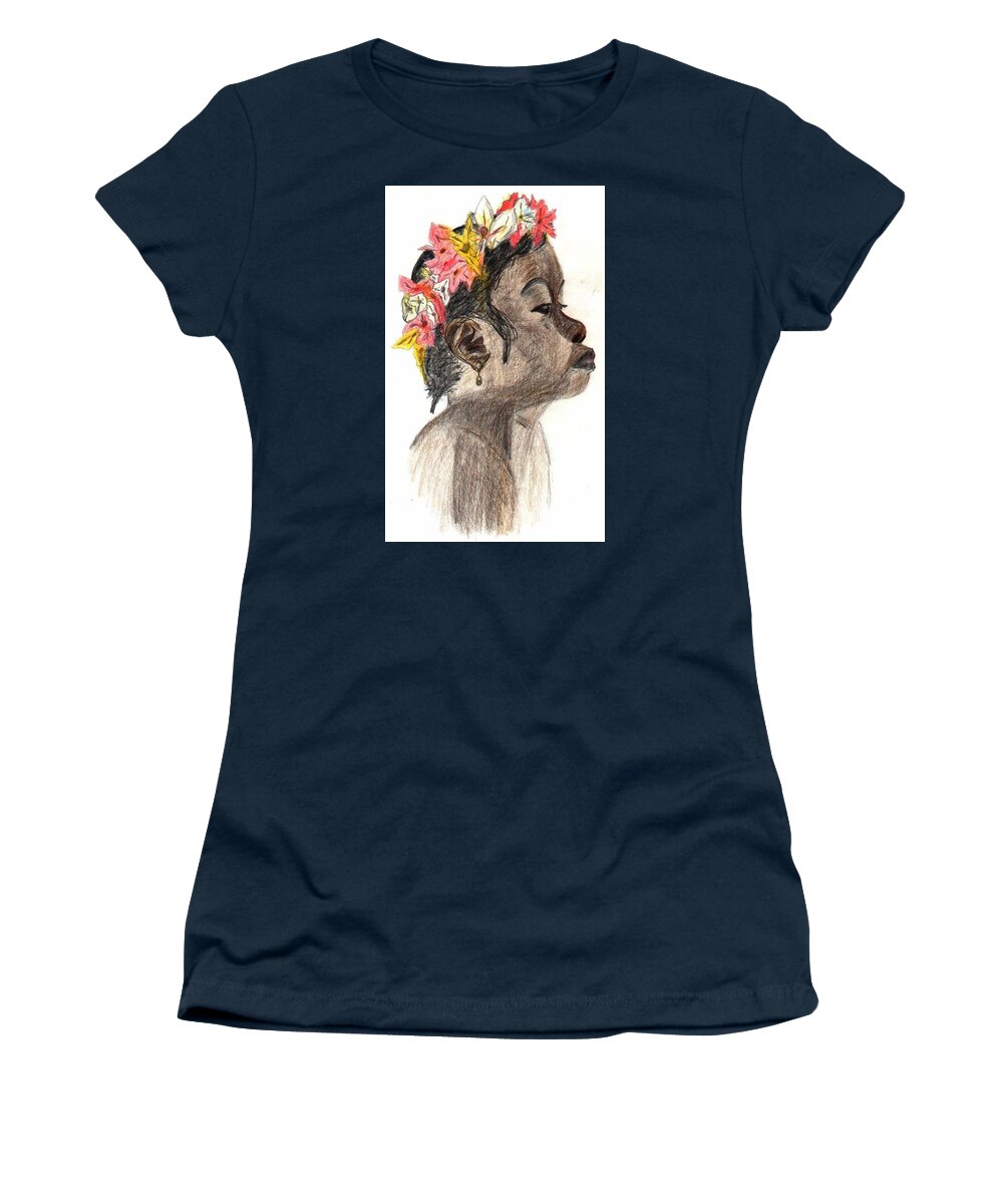 Portrait Women's T-Shirt featuring the drawing Flower Girl by Julia Woodman