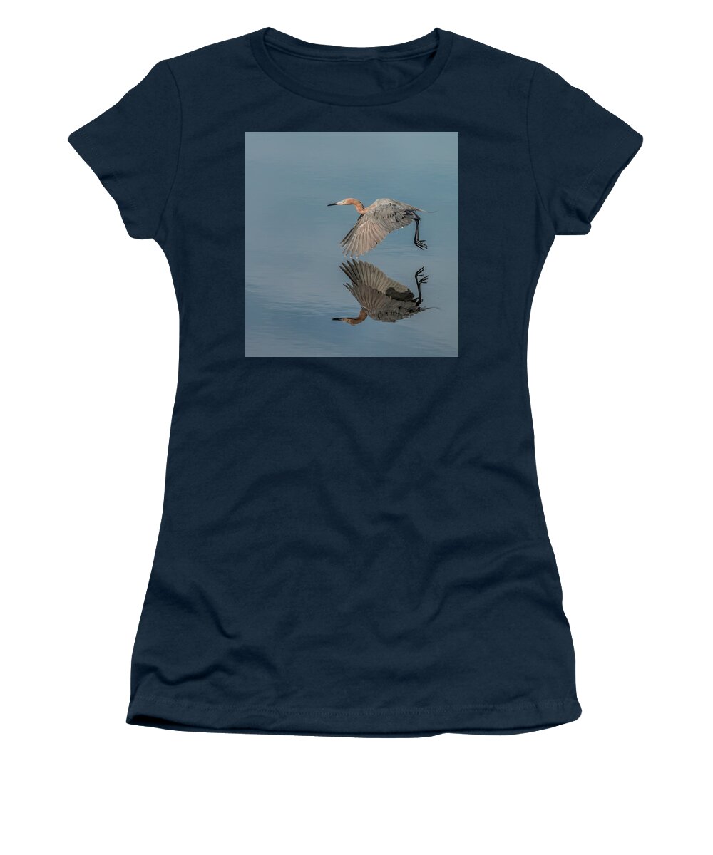 Heron Women's T-Shirt featuring the photograph Fly By Reflection by Dorothy Cunningham