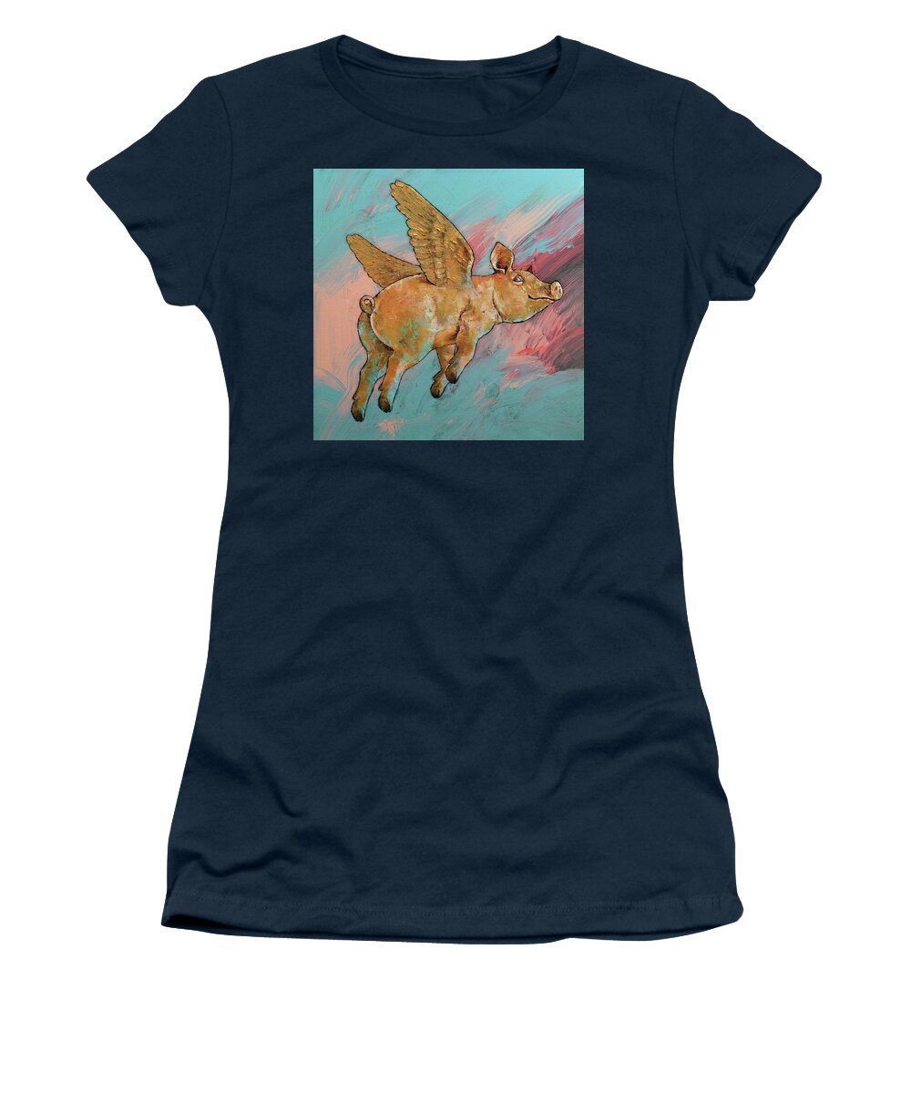 Fly Women's T-Shirt featuring the painting Flying Pig by Michael Creese