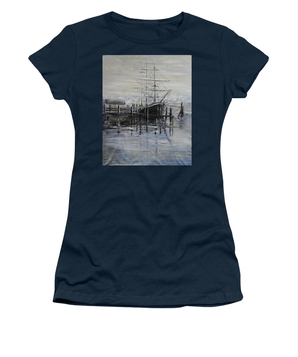 Ship Women's T-Shirt featuring the painting Fog Bound at Tillamok by John W Walker