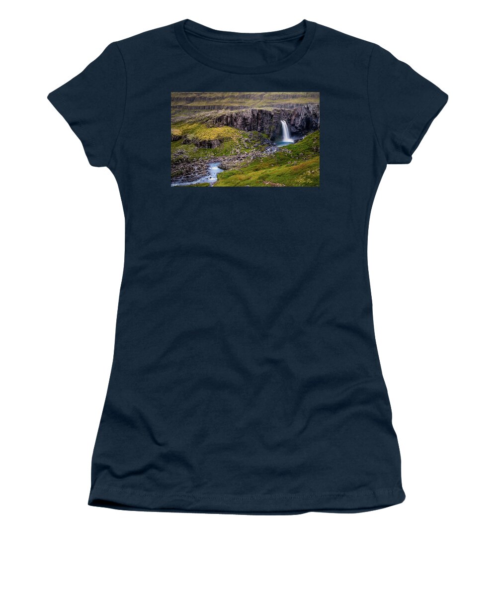 Iceland Women's T-Shirt featuring the photograph Folaldafoss in Autumn by Rikk Flohr