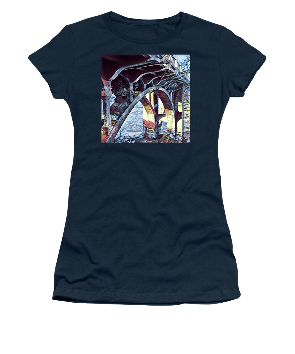 Ford Bridge Women's T-Shirt featuring the digital art Ford Bridge Winter 1 by Tim Nyberg