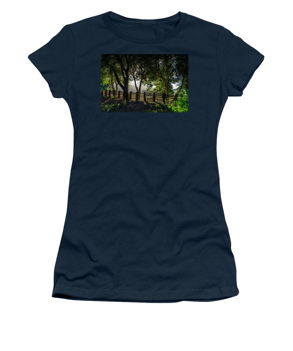 Trees Women's T-Shirt featuring the photograph Forest Fence by Derek Dean