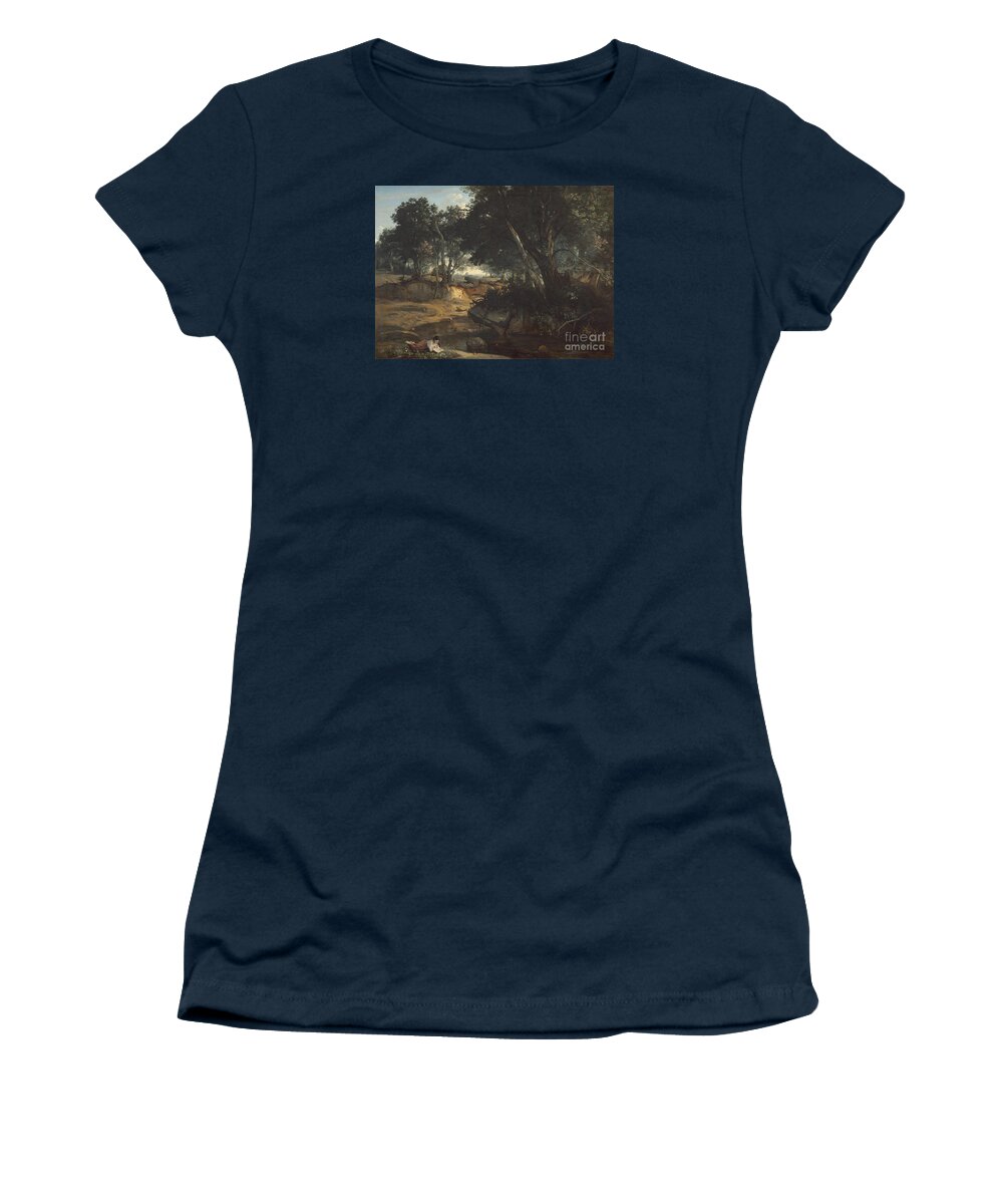 Jean-baptiste-camille Corot Women's T-Shirt featuring the painting Forest Of Fontainebleau by Jean-baptiste-camille Corot