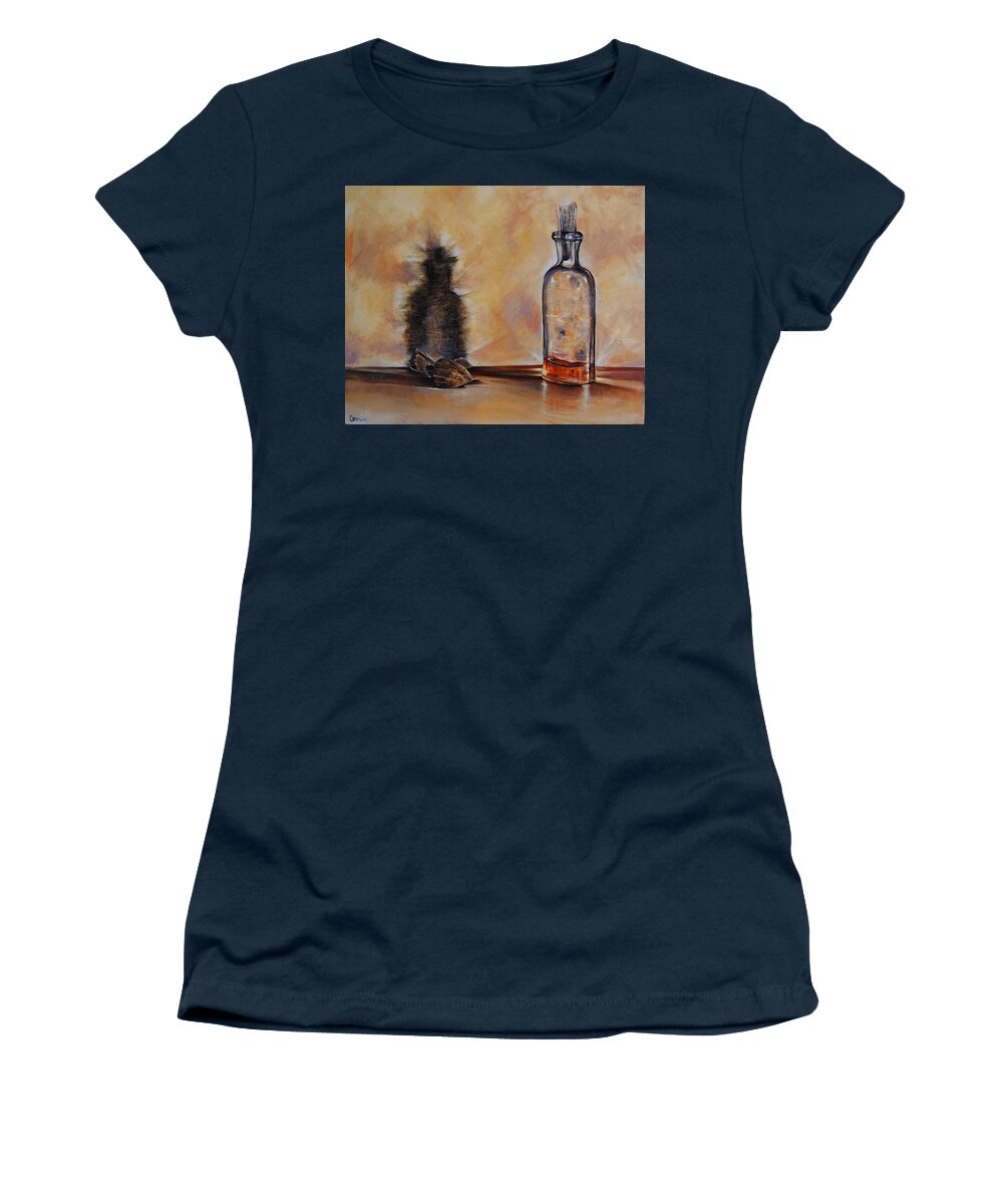 Whiskey Bottle Women's T-Shirt featuring the painting Forgetting Is So Long by Jean Cormier
