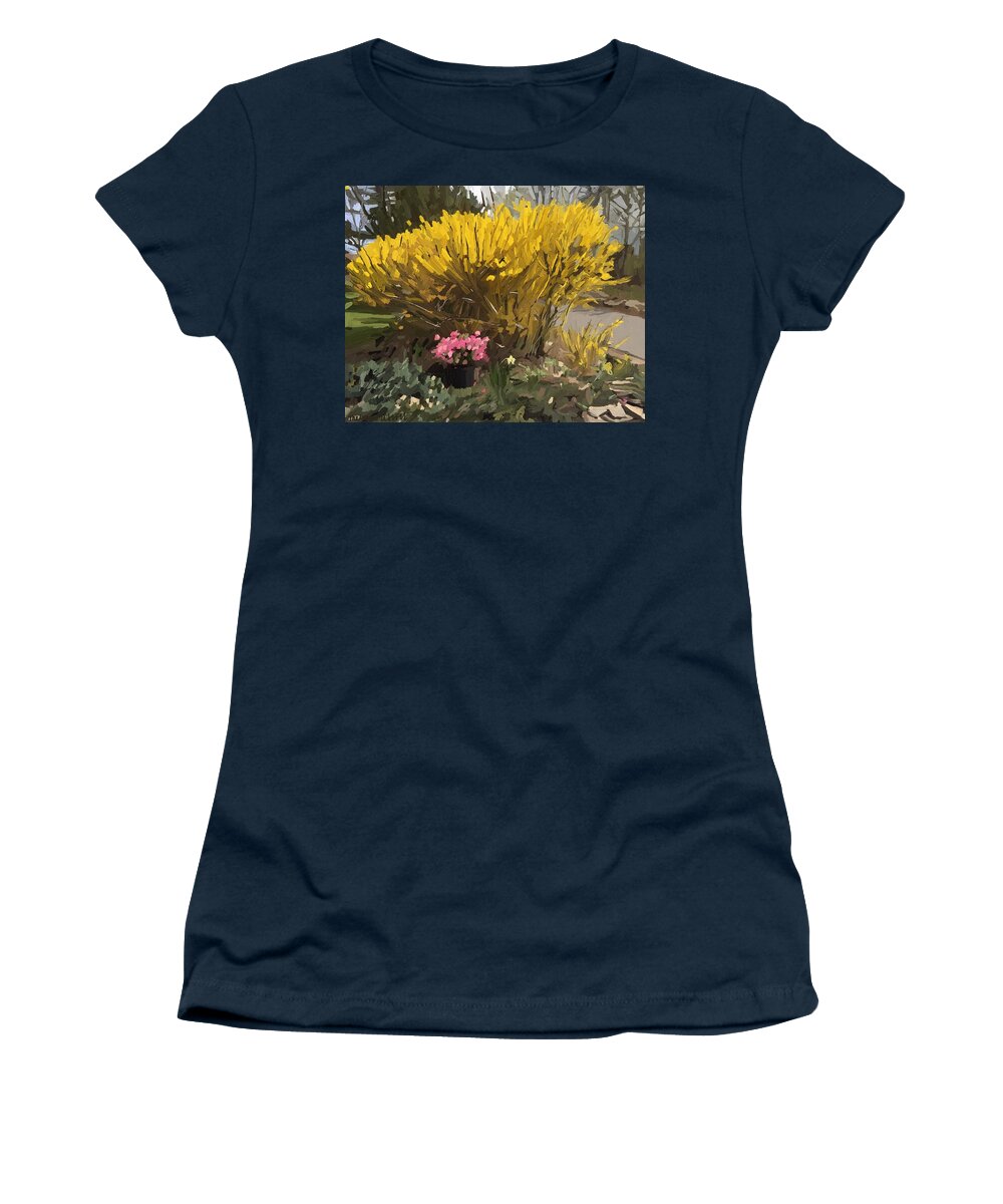 Forsythia Women's T-Shirt featuring the painting Forsythia Gloucester, Ma by Melissa Abbott