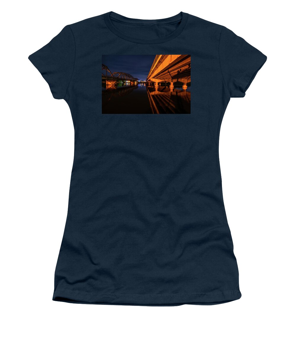 St. Florian Women's T-Shirt featuring the photograph Forward Progress Reflected at Night by James-Allen