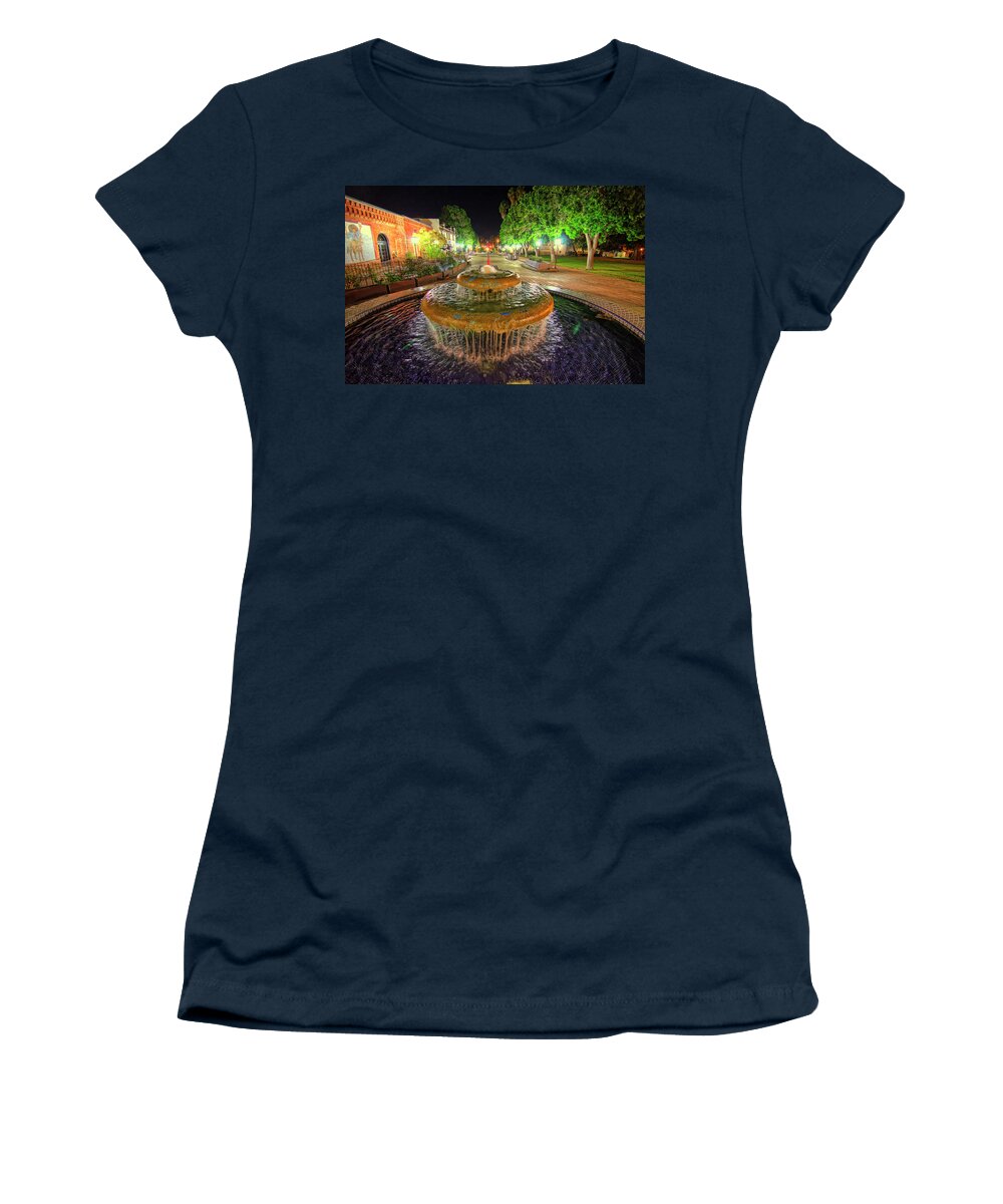 Night Fountain Water Lights Women's T-Shirt featuring the photograph Fountain by Wendell Ward