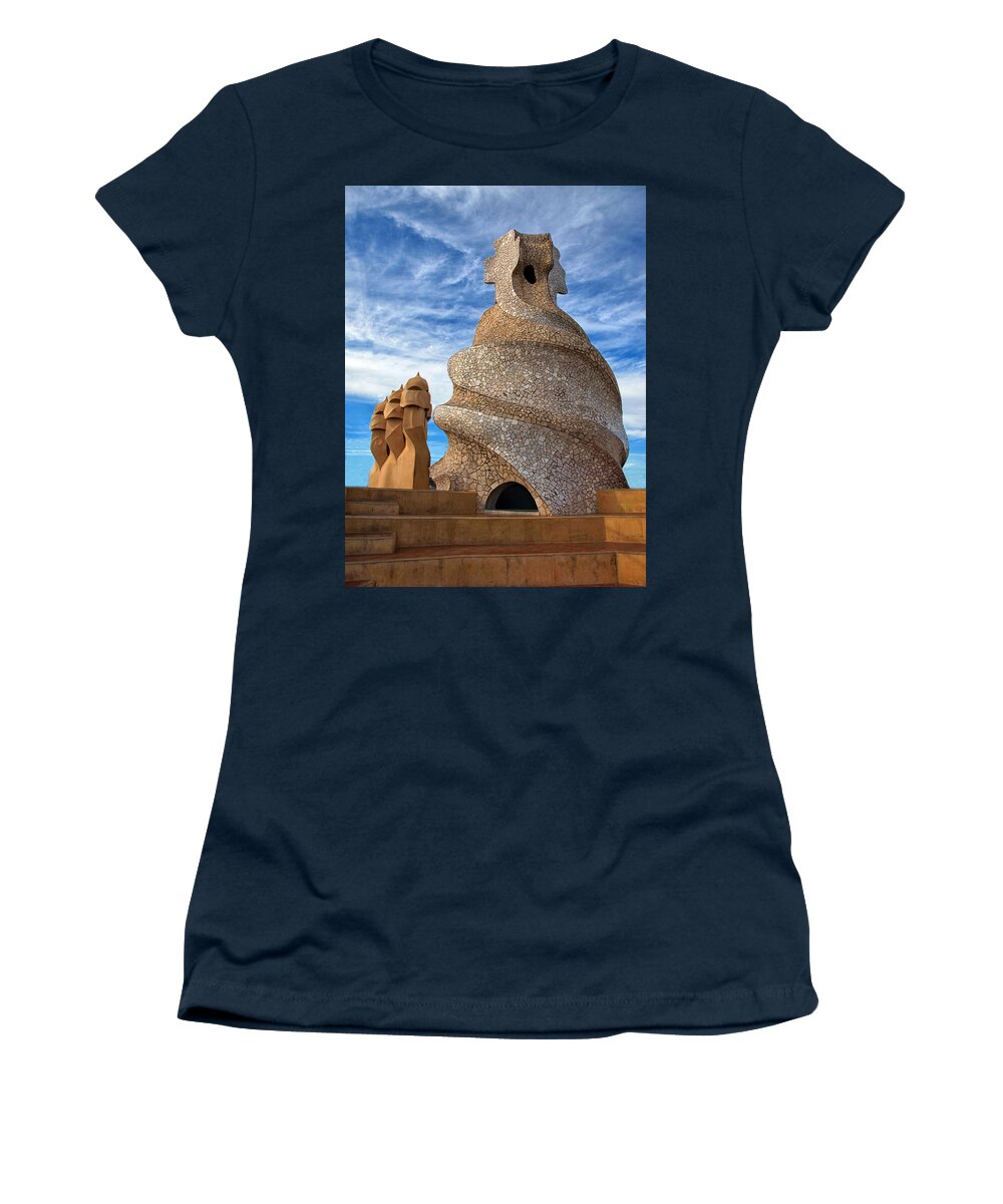 Chimney Of The Pedrera Women's T-Shirt featuring the photograph Four Chimneys of the Pedrera by Dave Mills