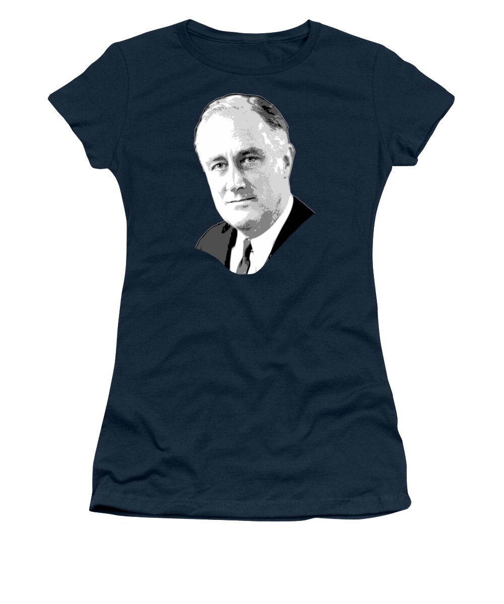 Roosevelt Women's T-Shirt featuring the digital art Franklin D. Roosevelt grayscale Pop Art by Megan Miller
