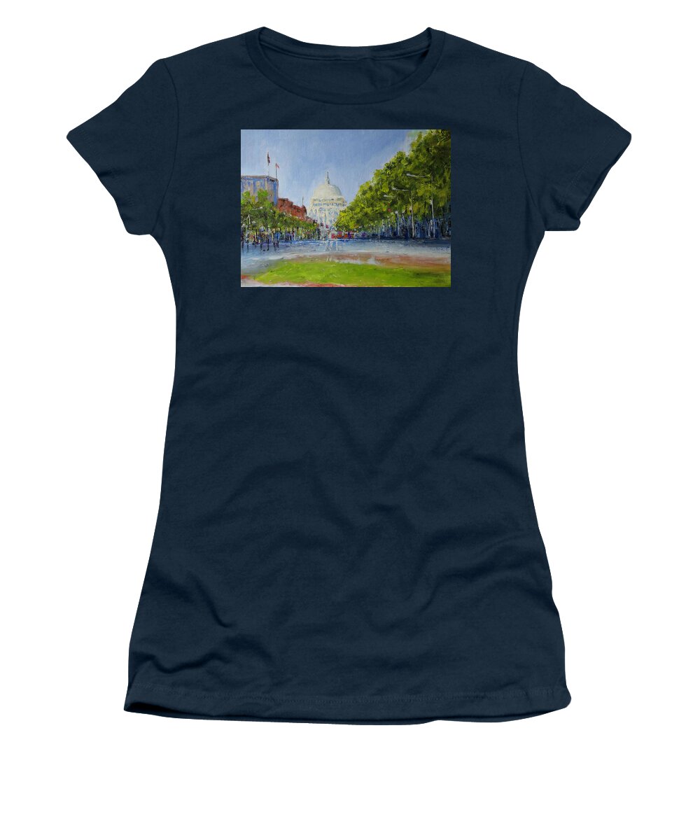 Oil Painting Women's T-Shirt featuring the painting Freedom on the Hill by TWard