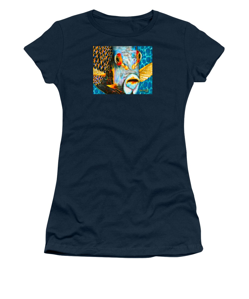 Fish Art Women's T-Shirt featuring the painting French Angelfish Face by Daniel Jean-Baptiste