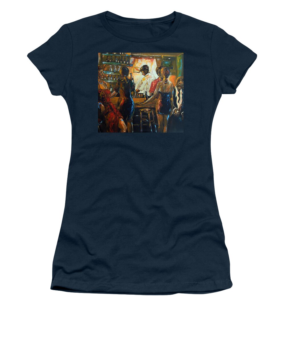 Midnight Blue Series Women's T-Shirt featuring the painting Friends by Berthold Moyo